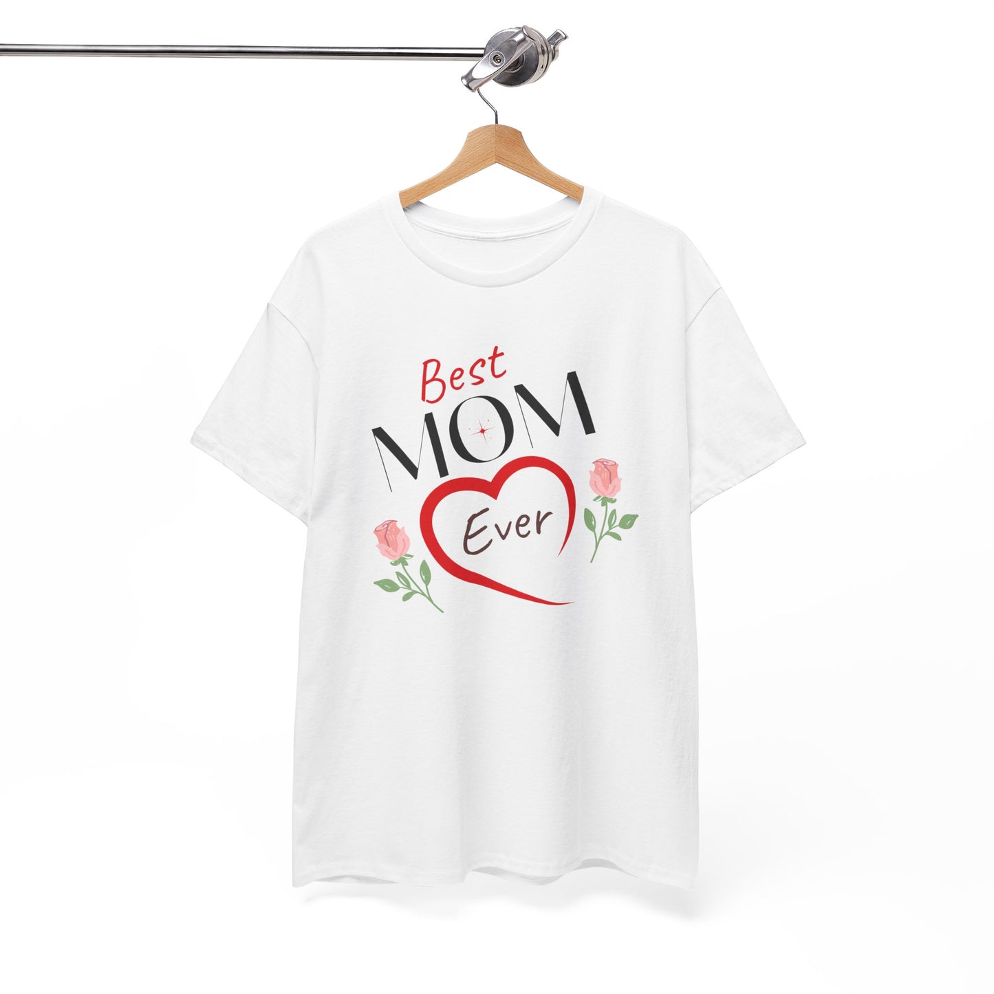 White Printify T-shirt with Best Mom Ever design and roses perfect mother's day gift shirt