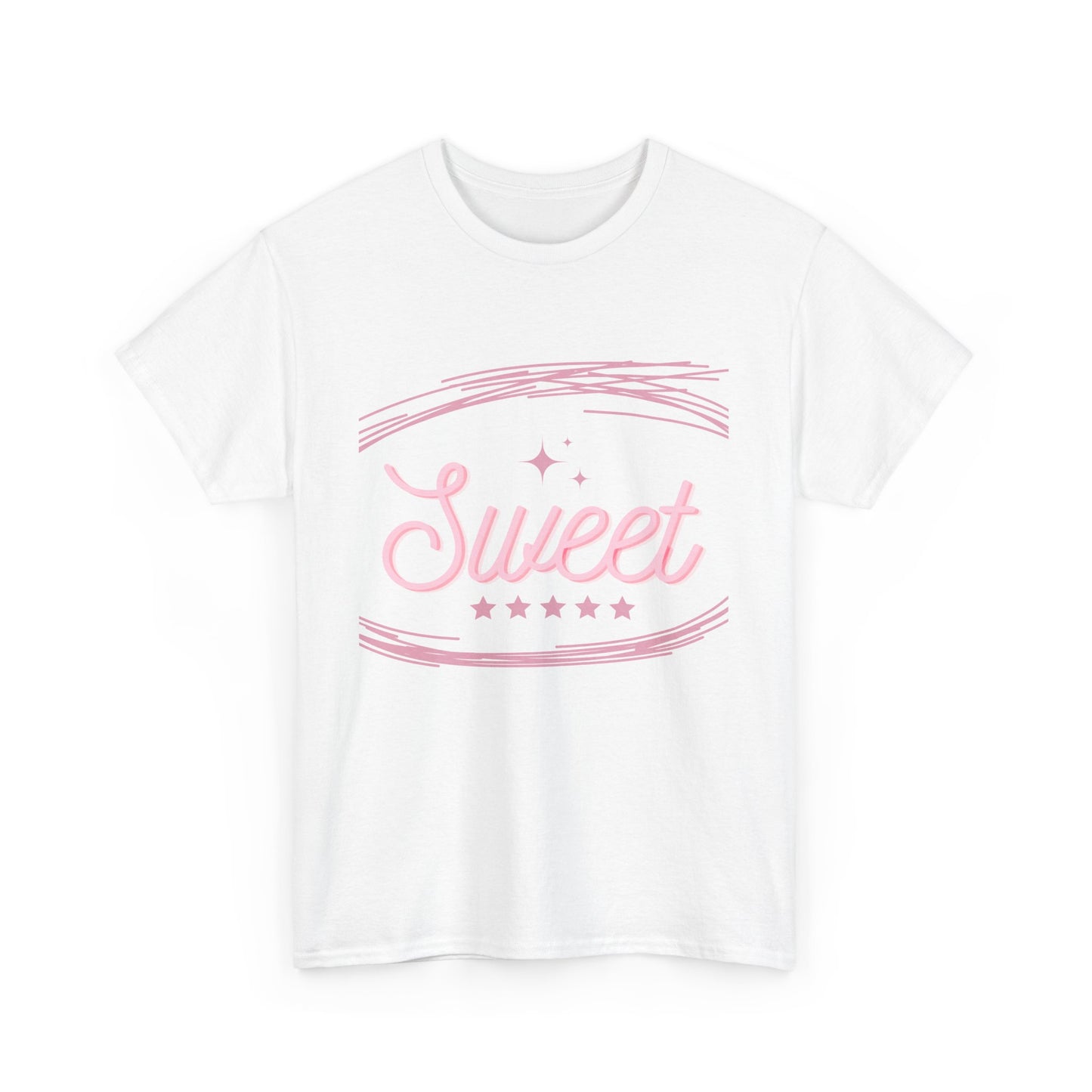 White T-Shirt with pink Sweet text and stars design cute party shirt for adults