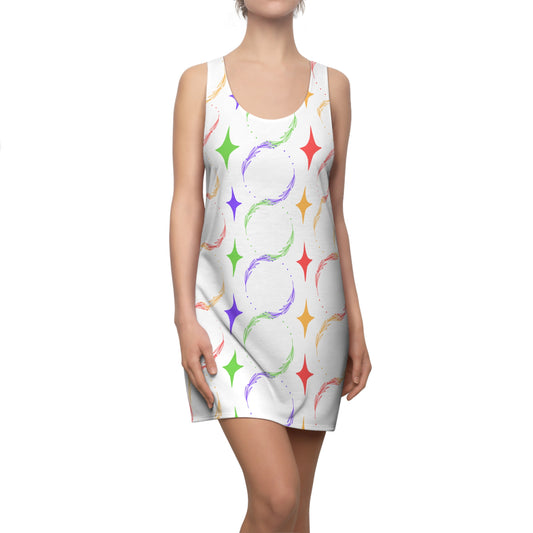 Colorful abstract print comfortable racerback sundress by Printify on woman model