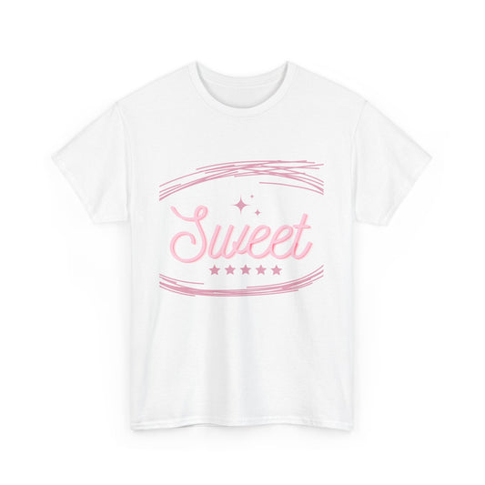 White T-Shirt with pink Sweet text and stars design cute party shirt for adults